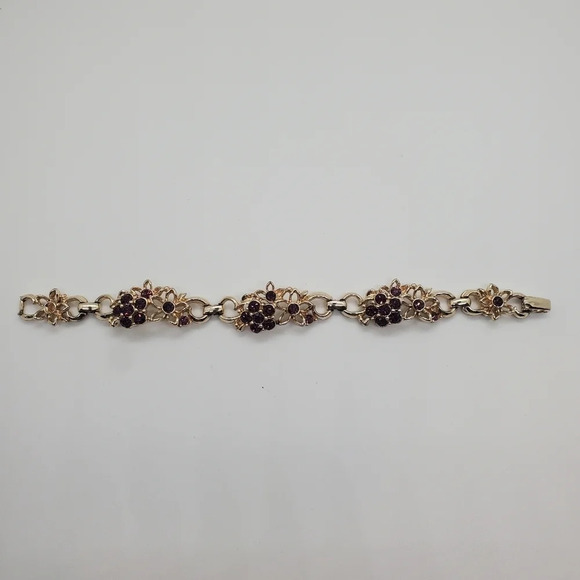 Vintage Gold Tone and Purple Gem Art Deco Bracelet - Picture 2 of 3